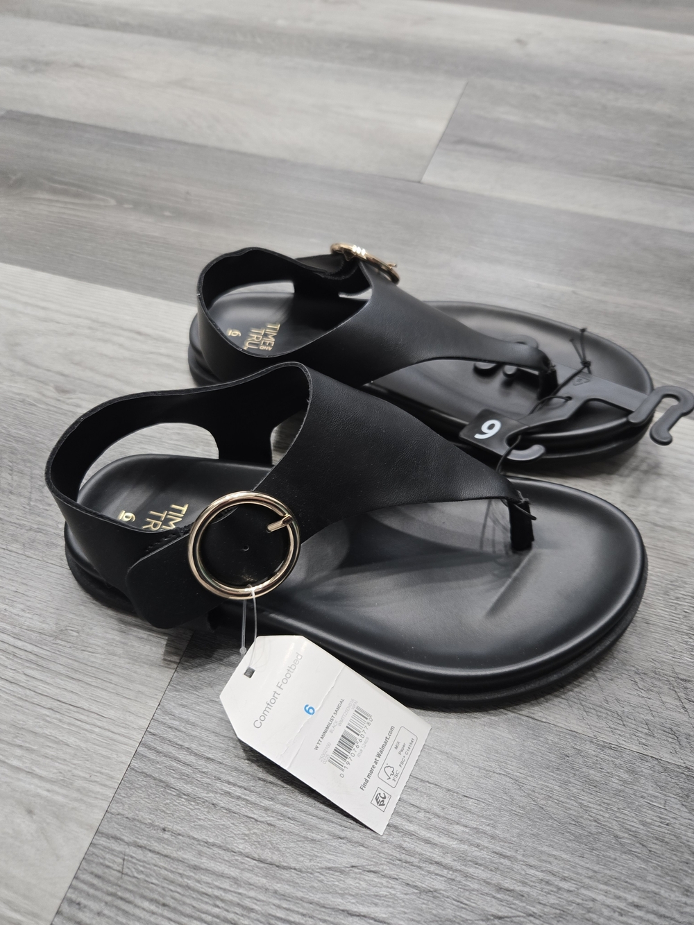 Time and Tru Black Women's Buckle Thong Sandals